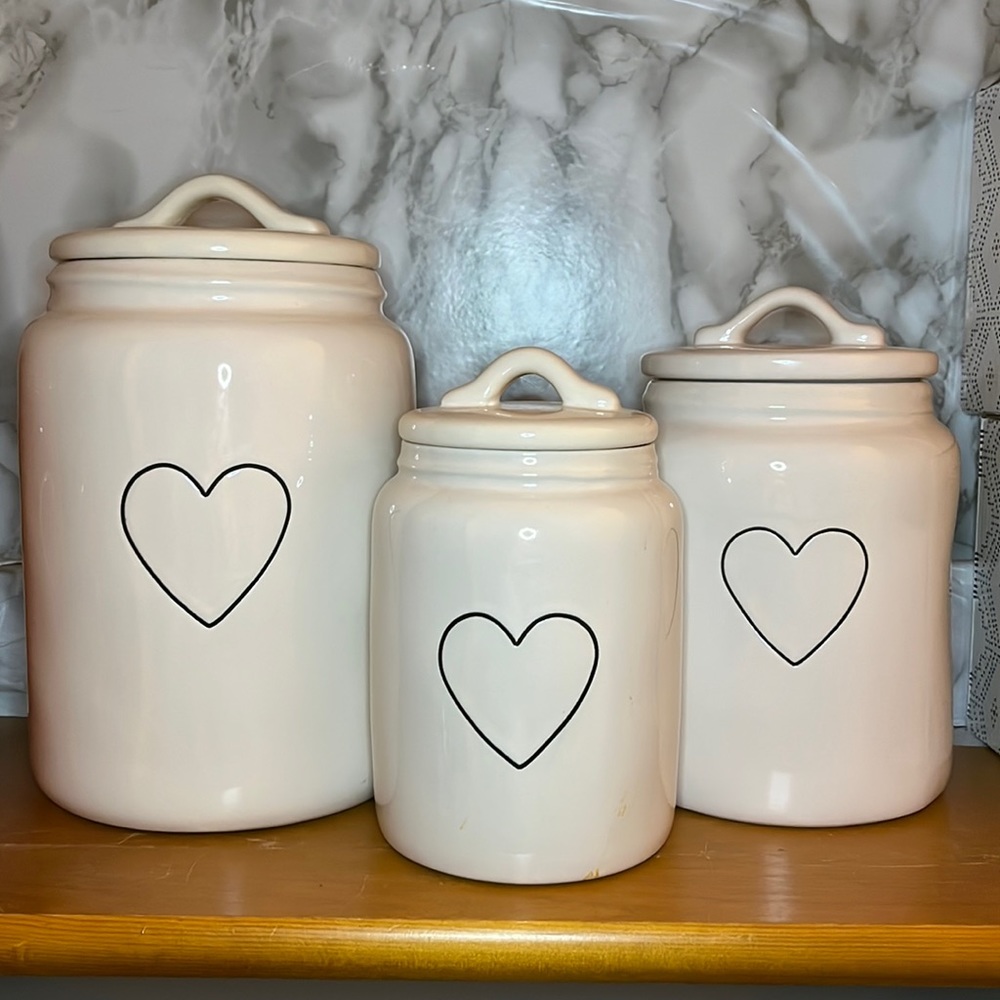 Rae Dunn BLACK HEART canisters set of 3